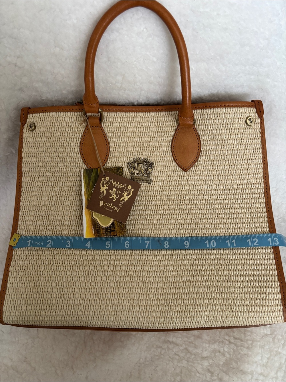 Pratesi Firenze S270 Woven Tote Crossbody NWT Cream Leather Trim Made in Italy - Picture 9 of 10
